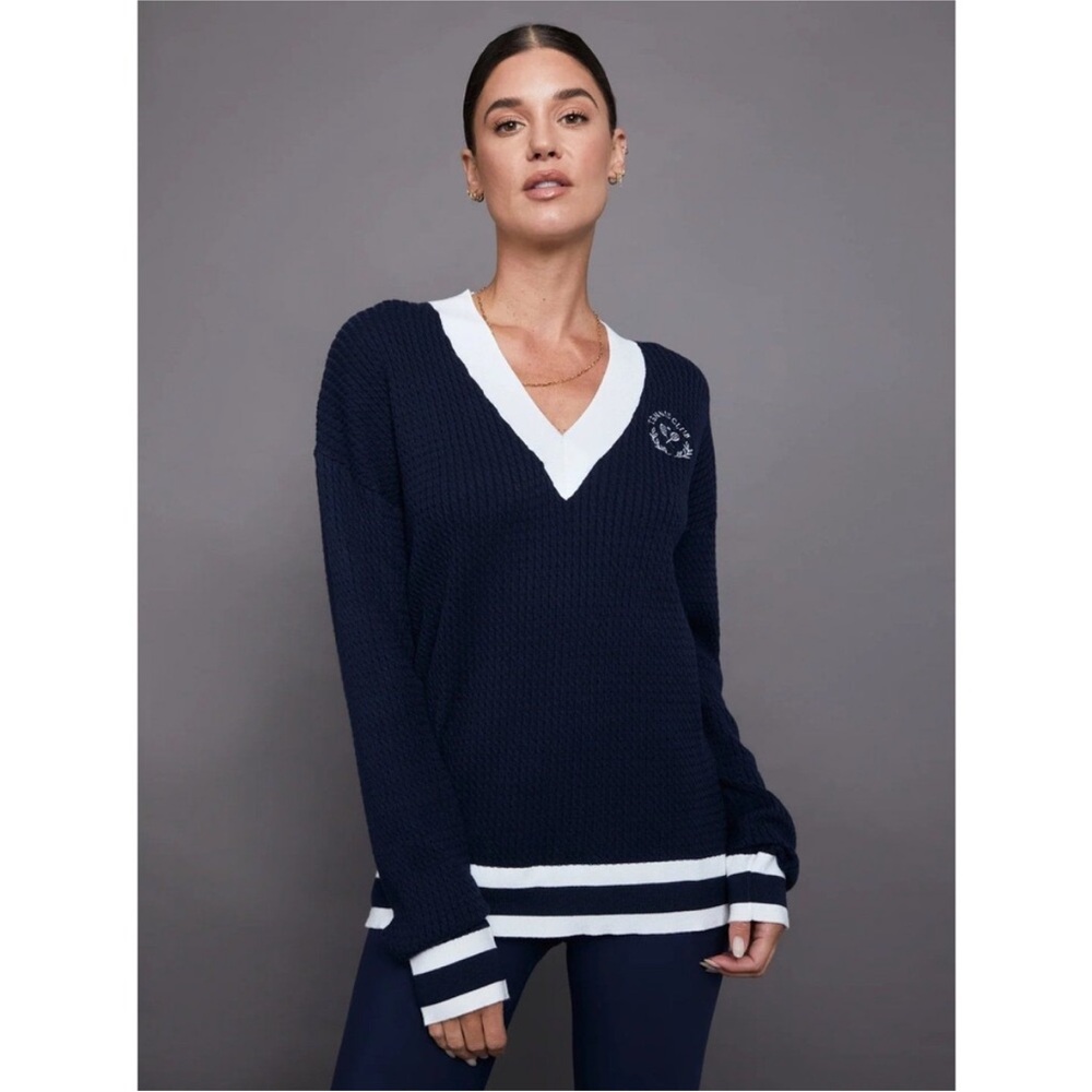 Elegant Navy V-Neck Sweater by We Wore What